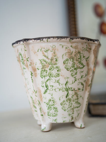 Green Floral Vintage Style Planter