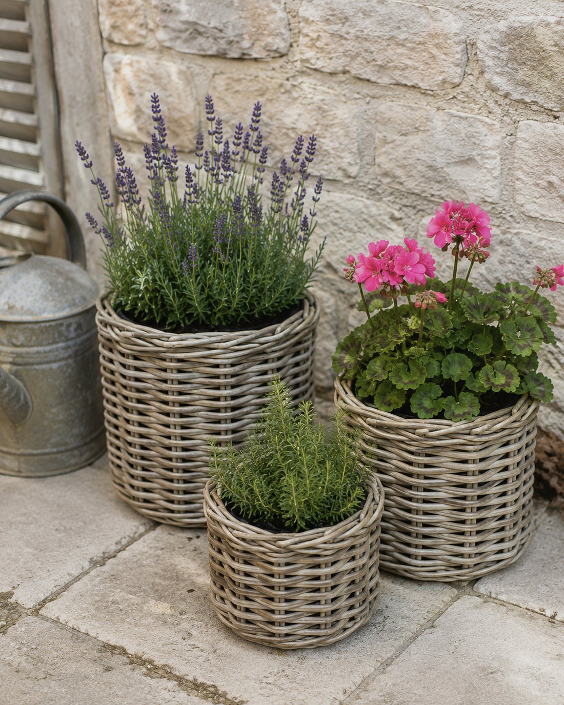 Grey Buff Round Rattan Planter