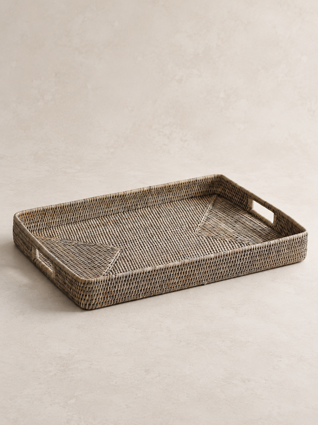 Grey Washed Rattan Ottoman Tray