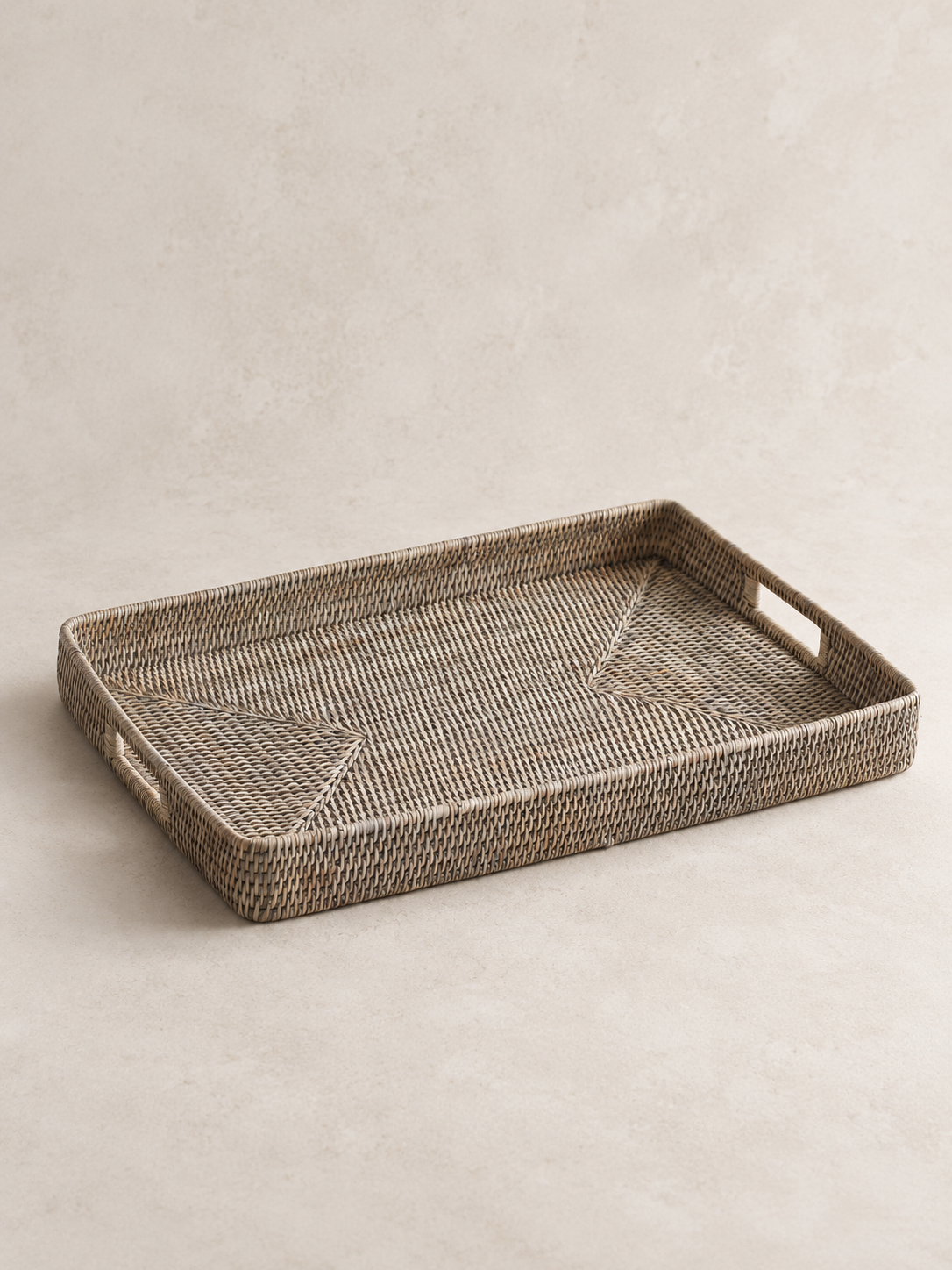 Grey Washed Rattan Ottoman Tray
