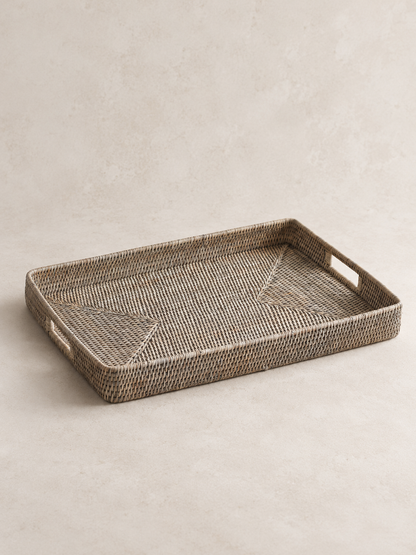 Grey Washed Rattan Ottoman Tray