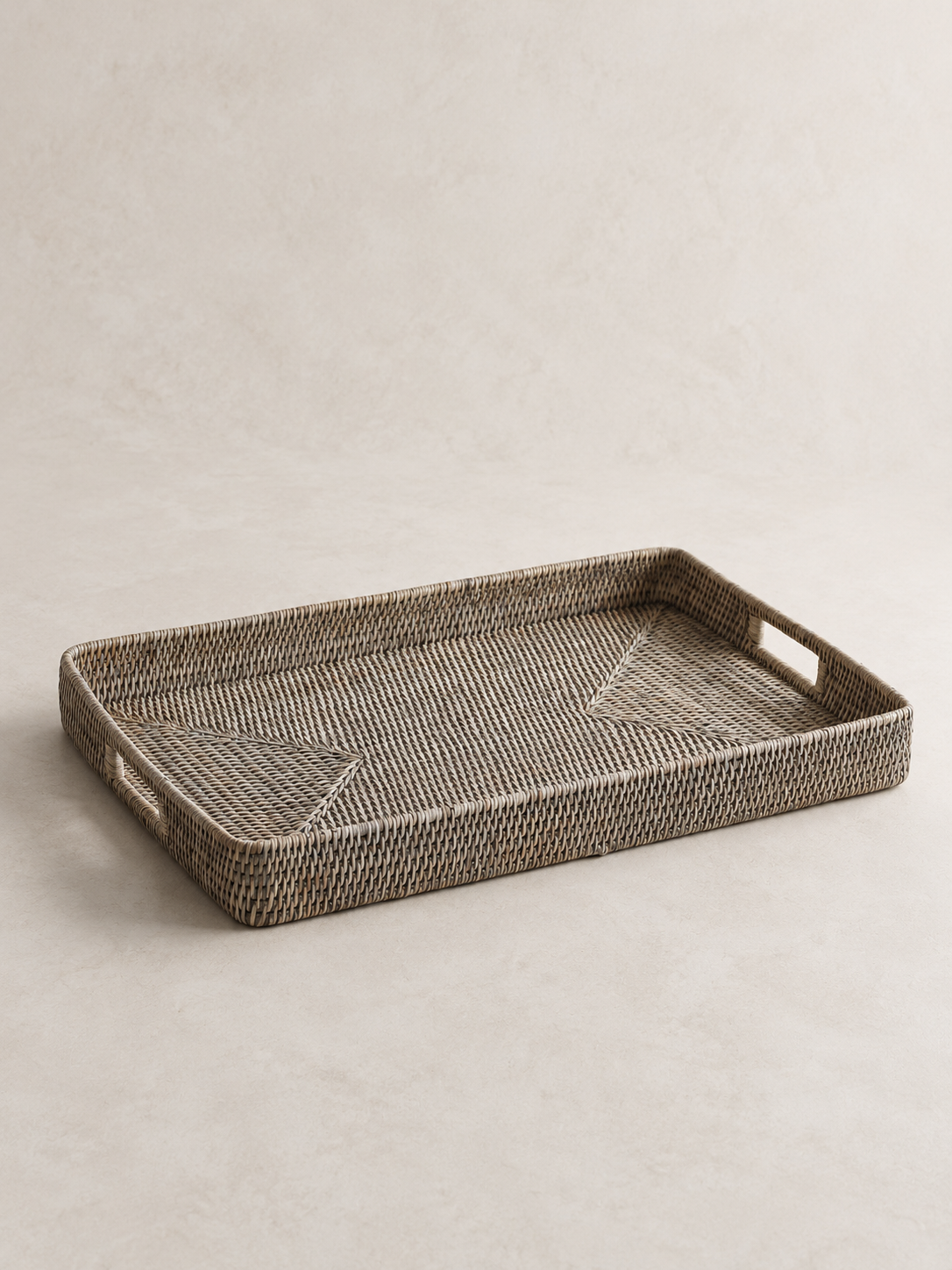 Grey Washed Rattan Ottoman Tray