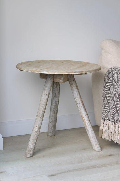 Grey Washed Round Wooden Tripod Side Table