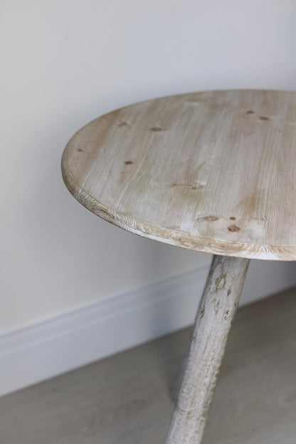 Grey Washed Round Wooden Tripod Side Table