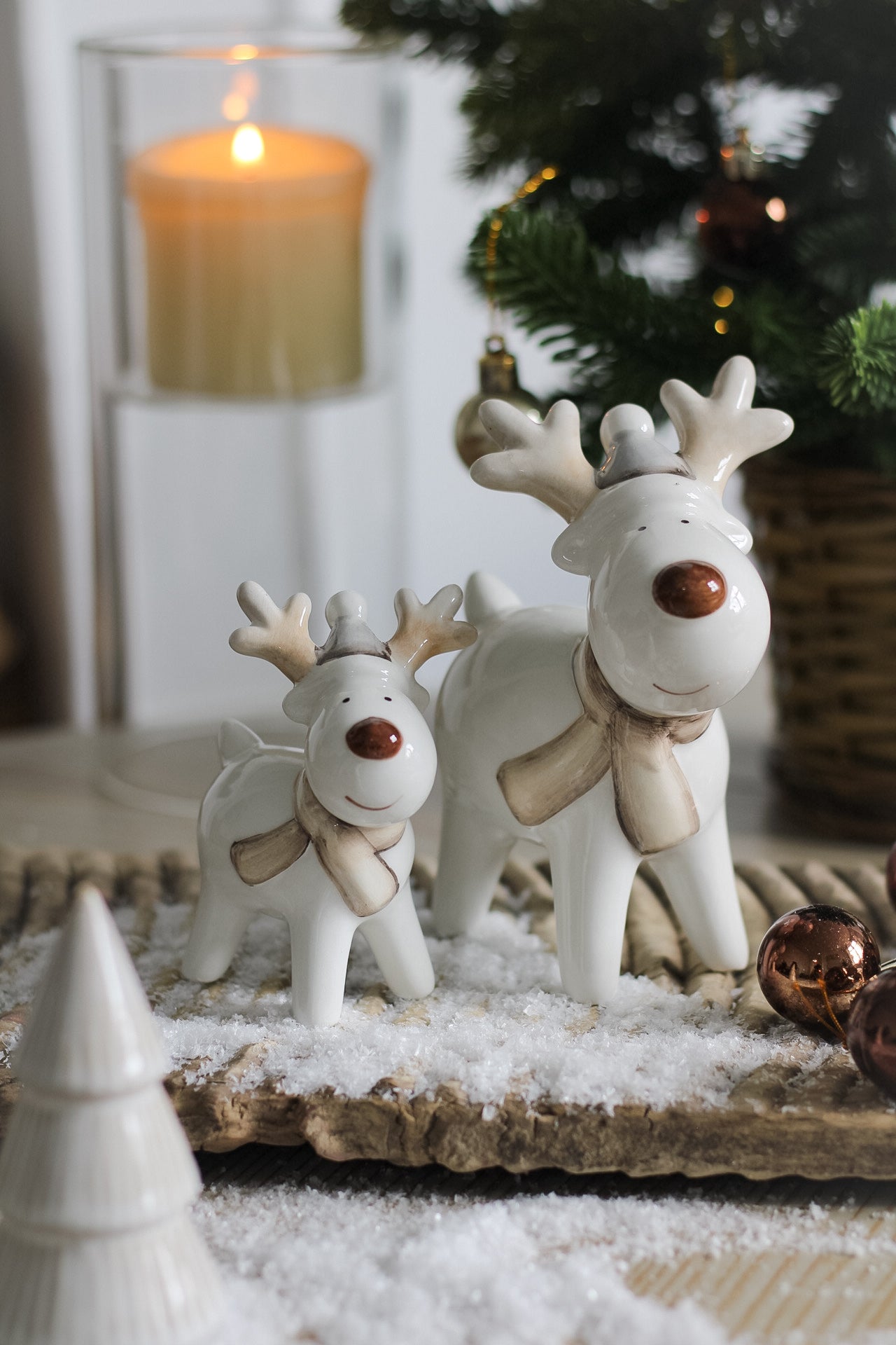 Grey &amp; White Ceramic Reindeer | Set of 2