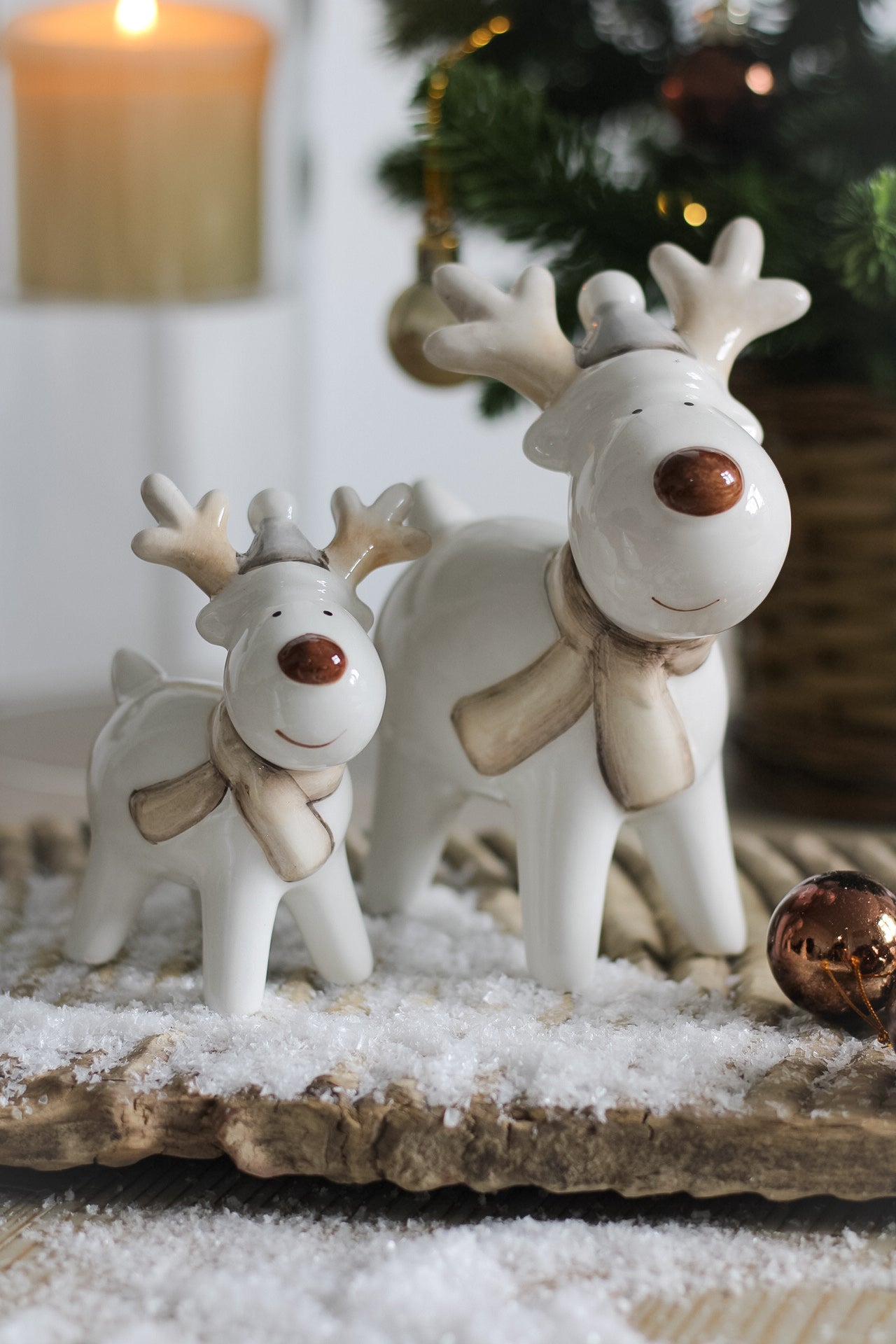 pair of ceramic christmas reindeer decorations