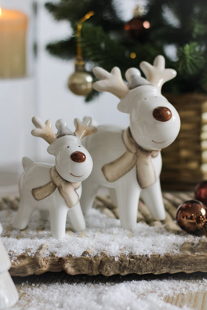 white and grey ceramic reindeer decoration