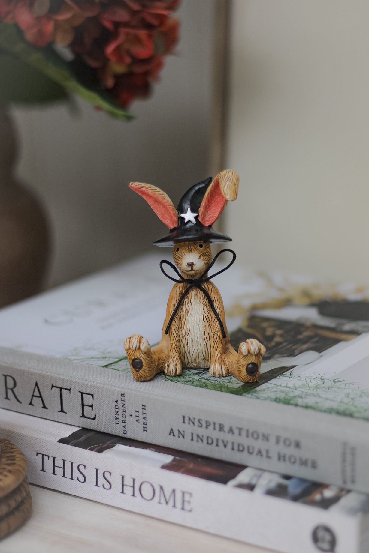 halloween rabbit ornament with wizards hat and black bow