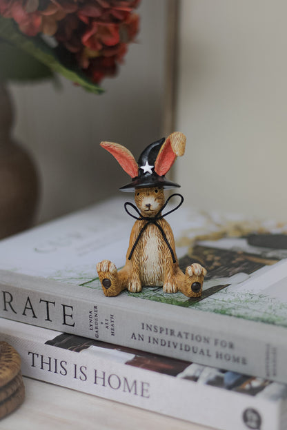 halloween rabbit ornament with wizards hat and black bow