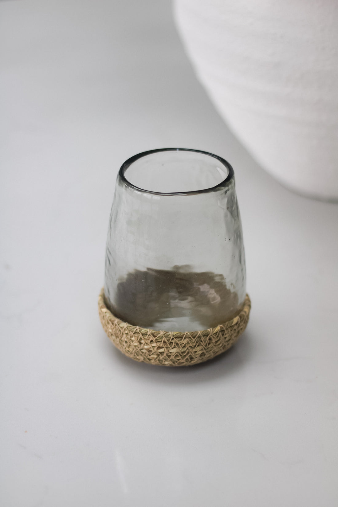 Hammered Glass Tea Light in Rustic Jute Basket