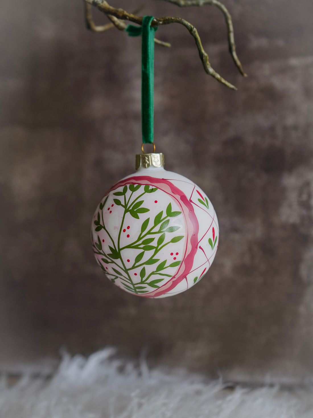 Hand Painted Holly and Ivy Christmas Tree Bauble
