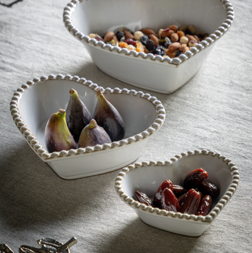 Heart Beaded Stoneware Bowls | Set of 3