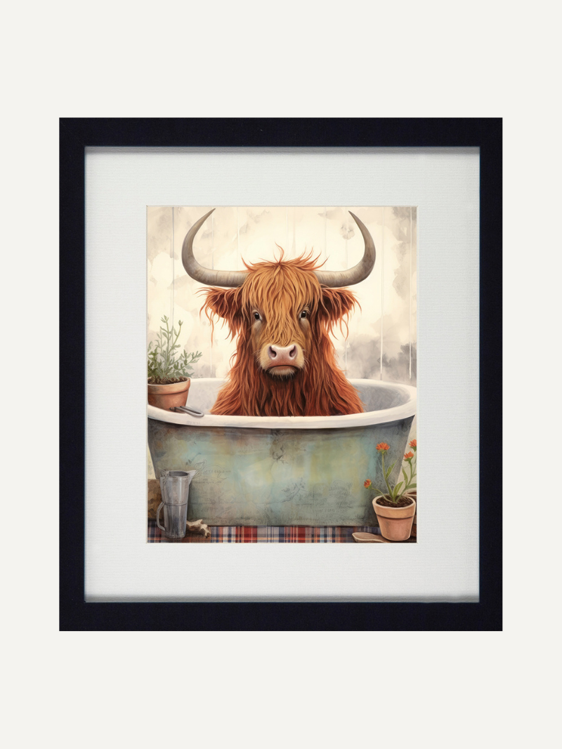 Highland Cow Bathroom Joy Framed Wall Art