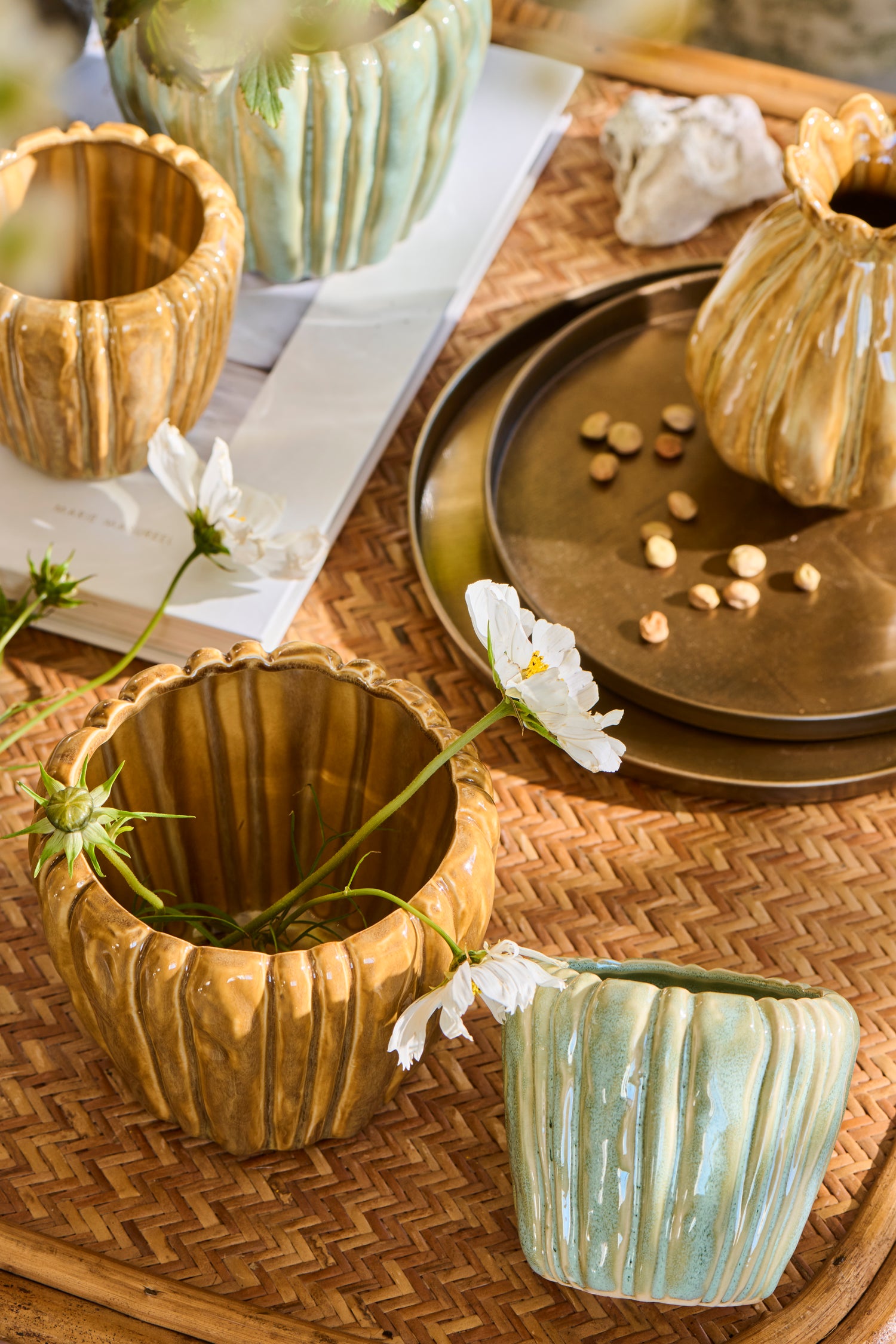 Honey Brown Poppy Head Vase