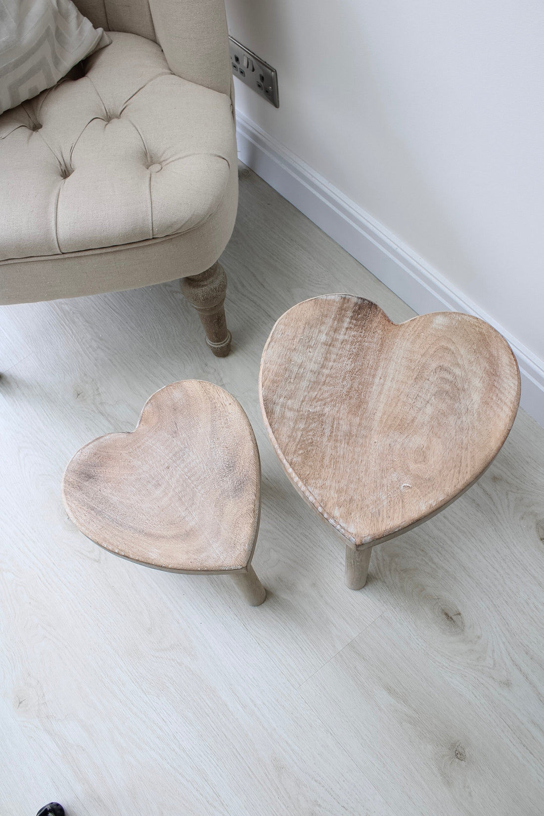 Heart Shaped Mango Wood Stools | Set of 2