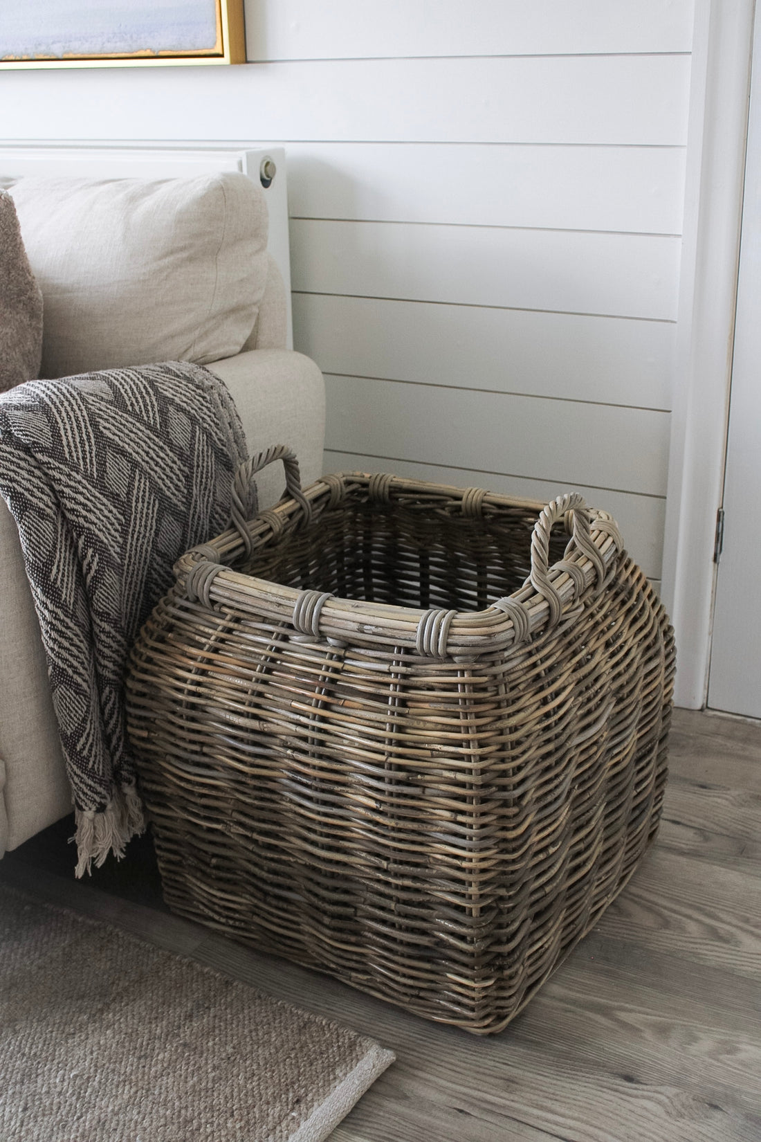 Polperro Natural Rattan Square Bottom Basket with Handles