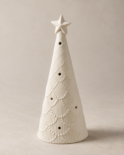 scalloped ceramic white led christmas tree