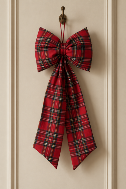 Long Red and Black Tartan Bow