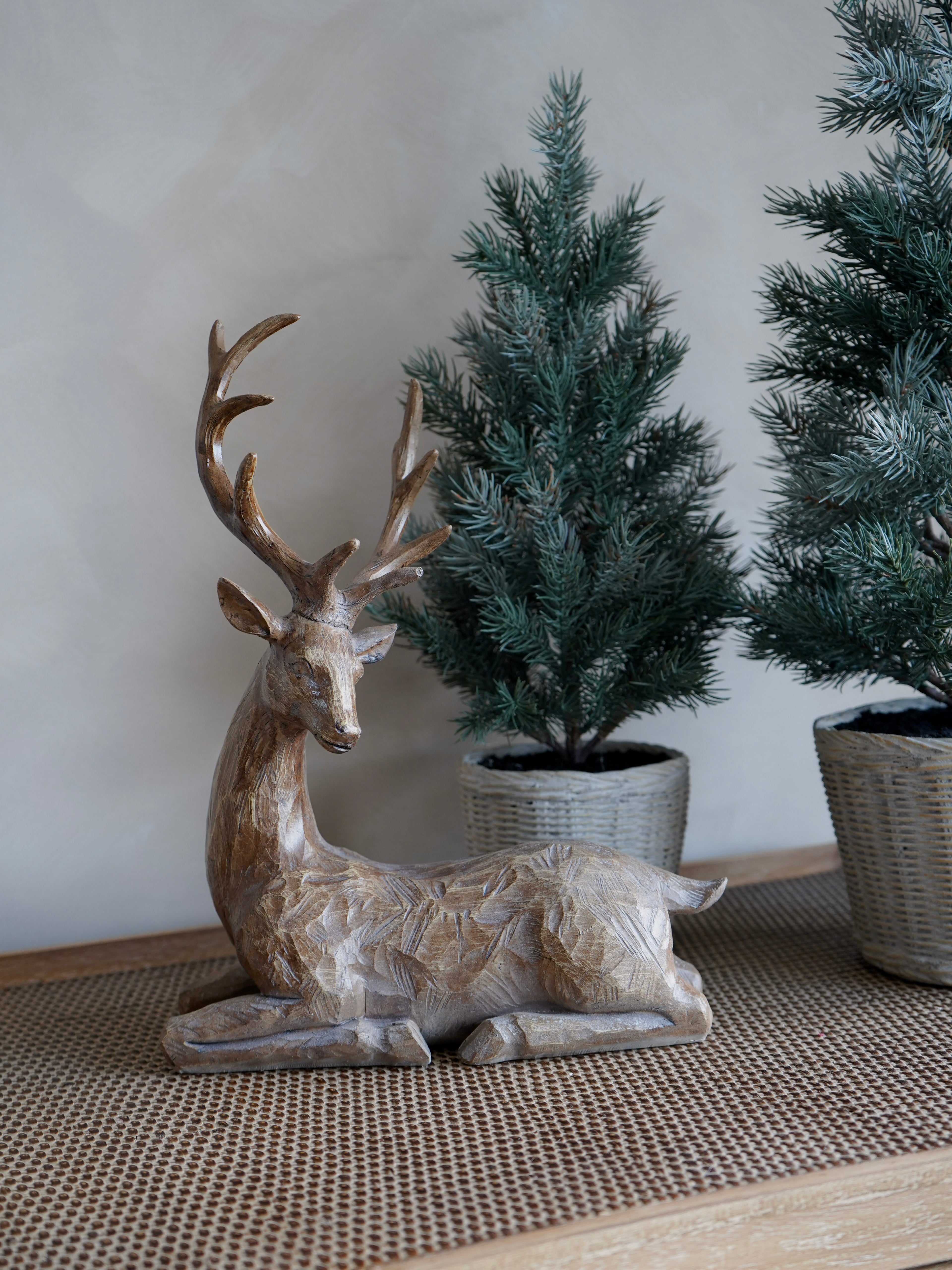 Lying Down Rustic Reindeer Decoration