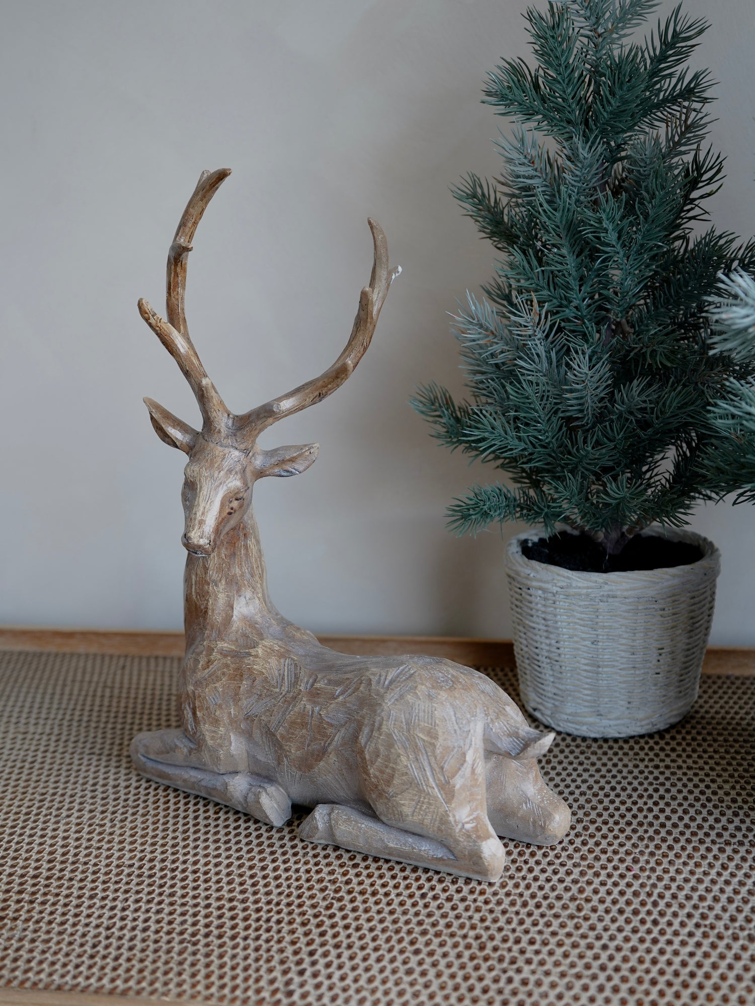 Lying Down Rustic Reindeer Decoration