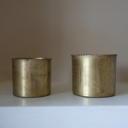 Gold Metal Small Bead Candle Votives | Set of 2