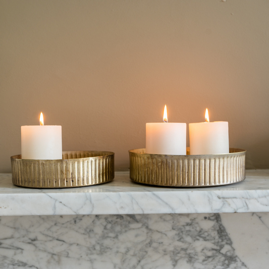 Gold Metal Reeded Trays | Set of 2