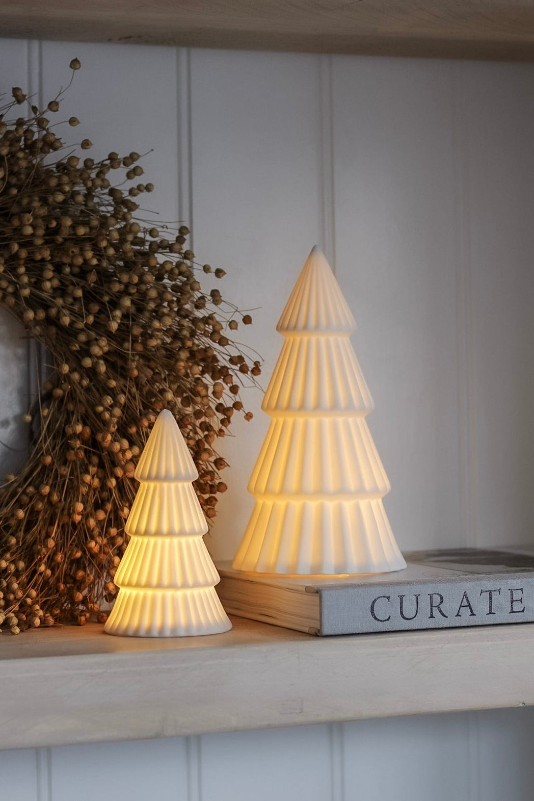Matt White Ceramic Ribbed LED Christmas Tree