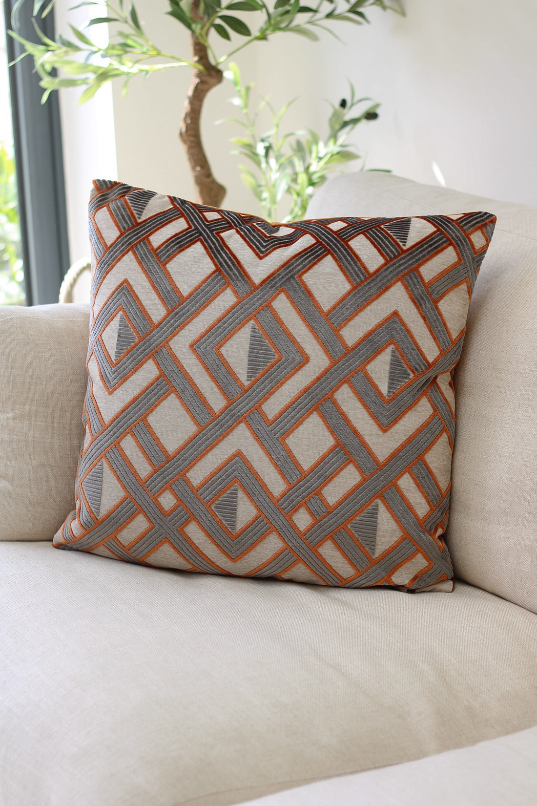 Melrose Ginger &amp; Grey Geometric Cushion