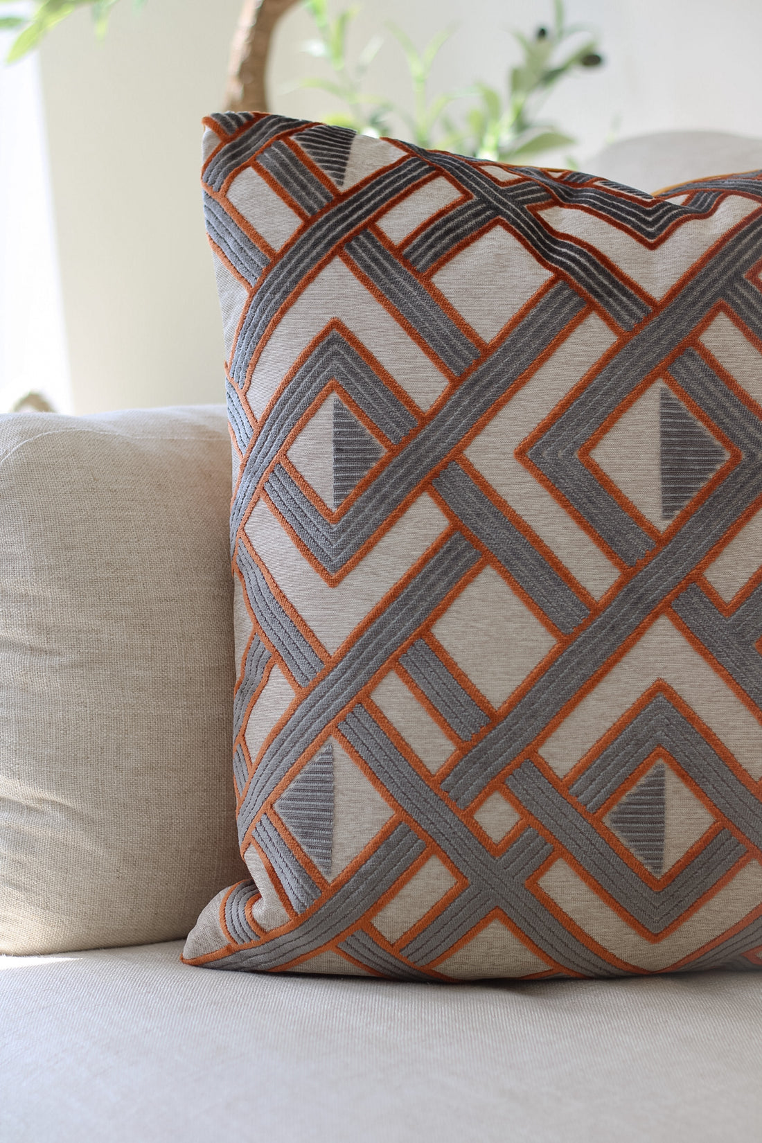 Melrose Ginger &amp; Grey Geometric Cushion