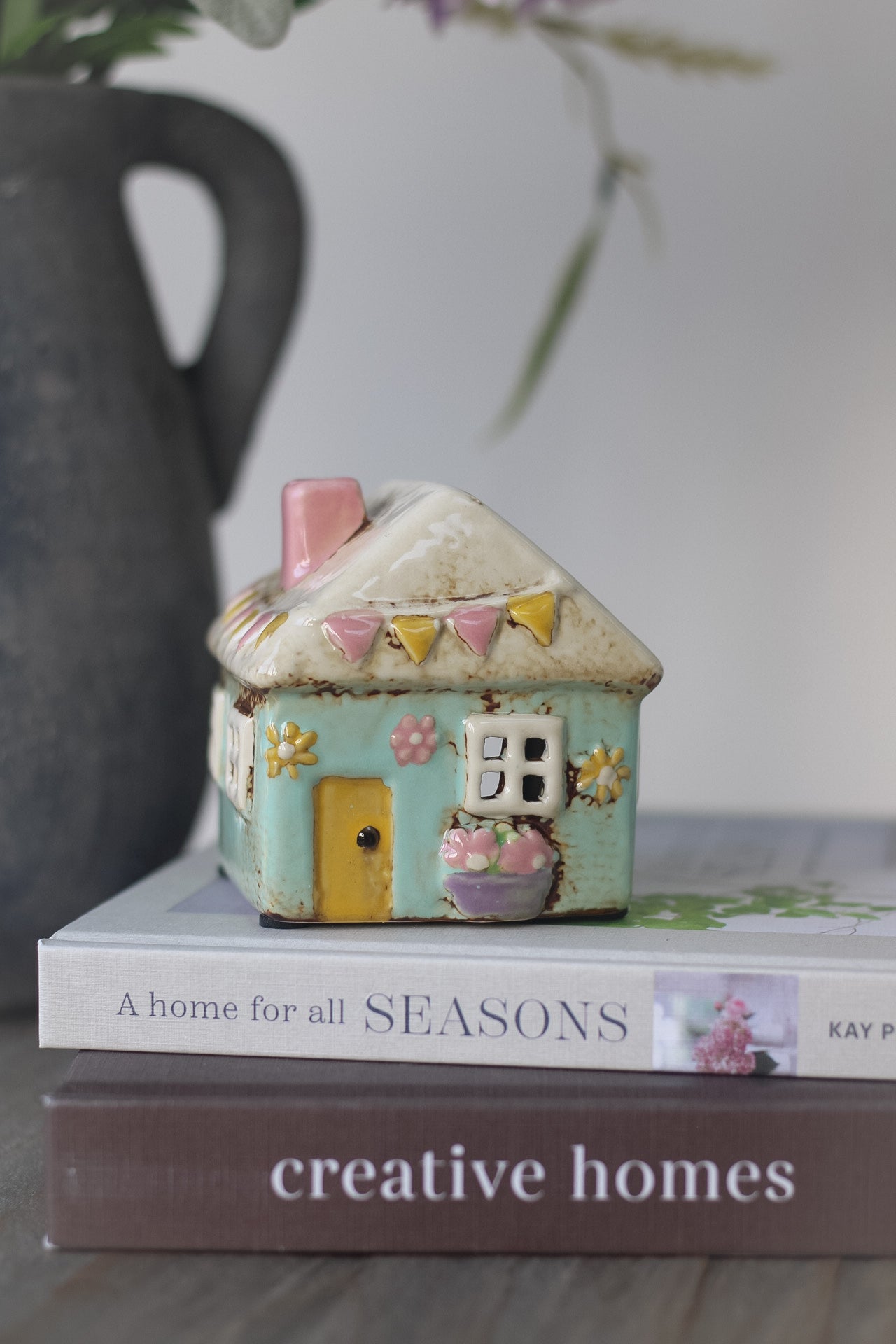Mini Ceramic Spring Cottage with Bunting Tea Light Holder