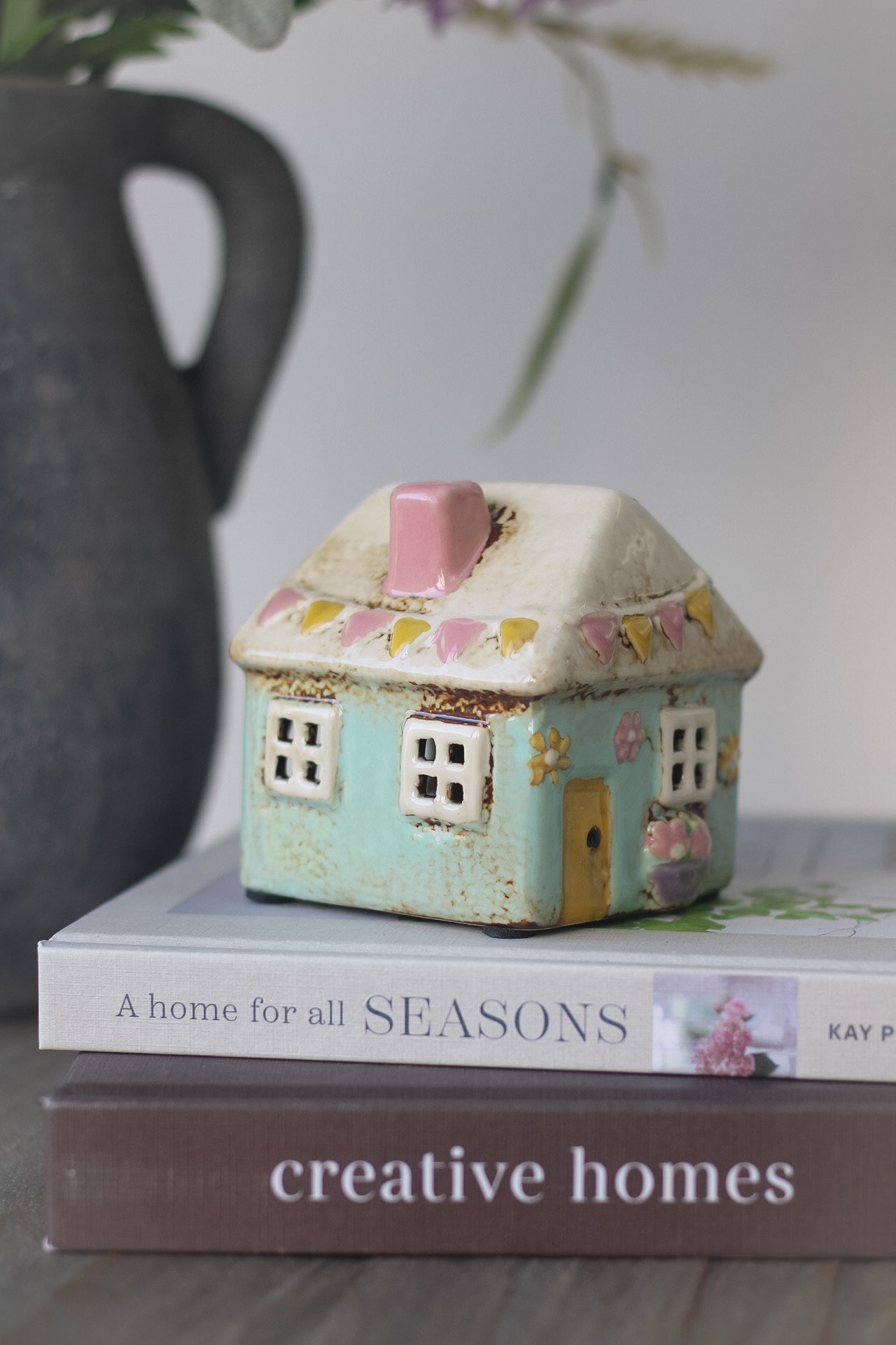 Mini Ceramic Spring Cottage with Bunting Tea Light Holder