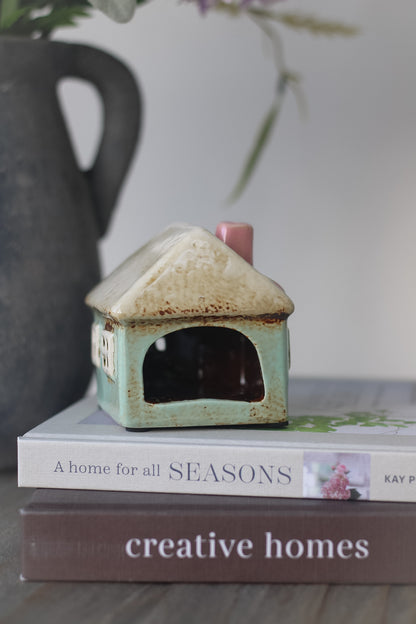 Mini Ceramic Spring Cottage with Bunting Tea Light Holder