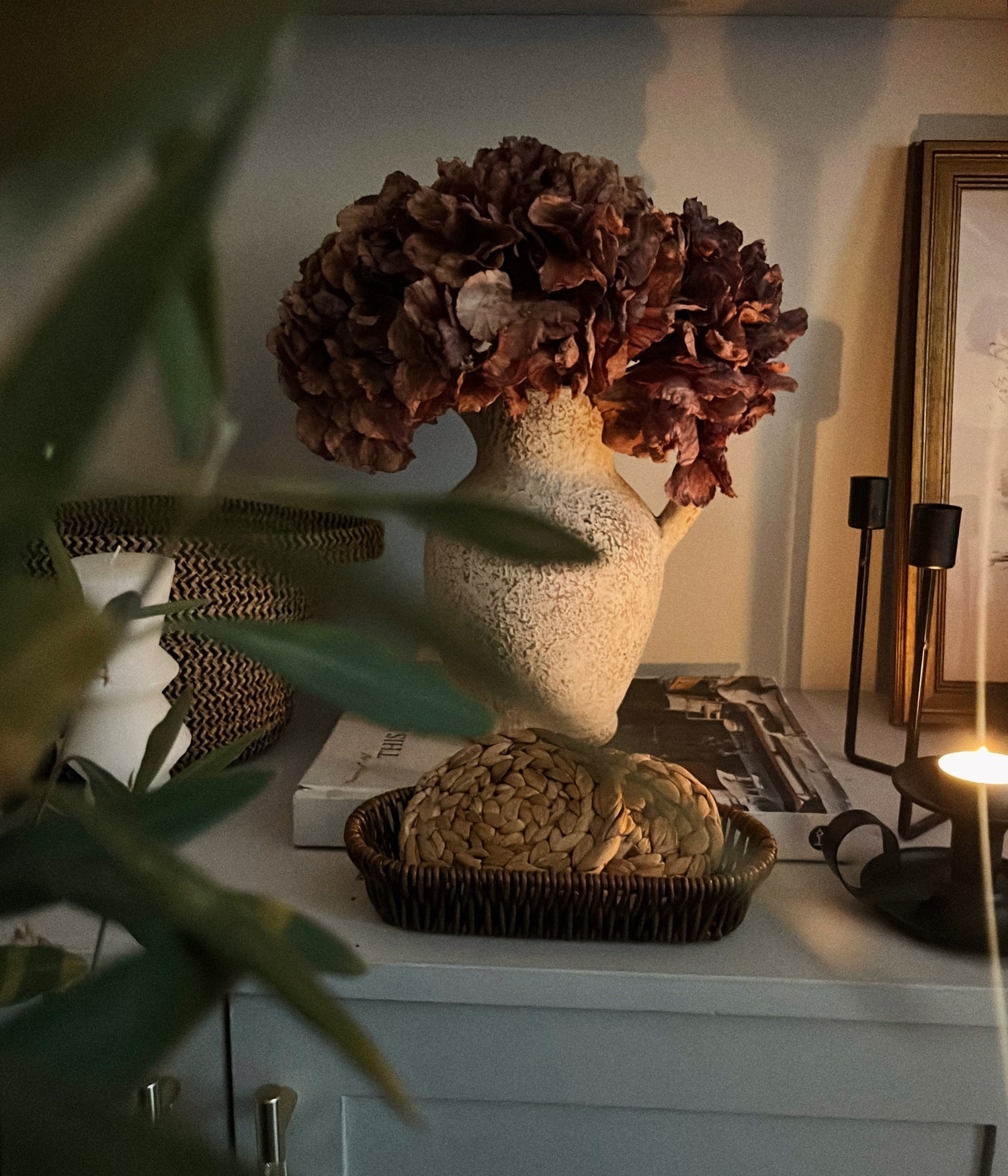 Faux Mocha Dried Ruffle Hydrangea