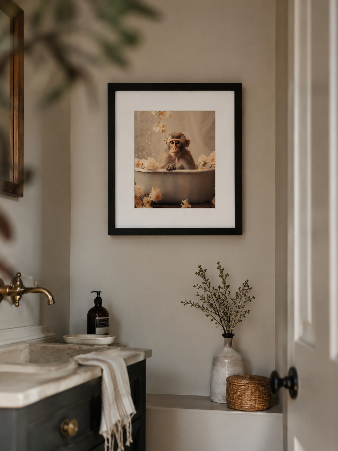 Monkey Bathroom Joy Framed Wall Art