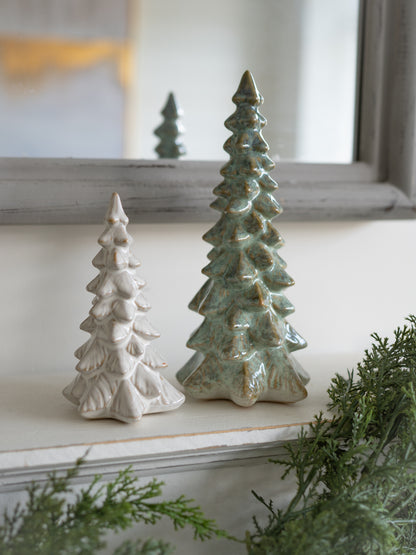 Moss &amp; Ivory Ceramic Christmas Trees