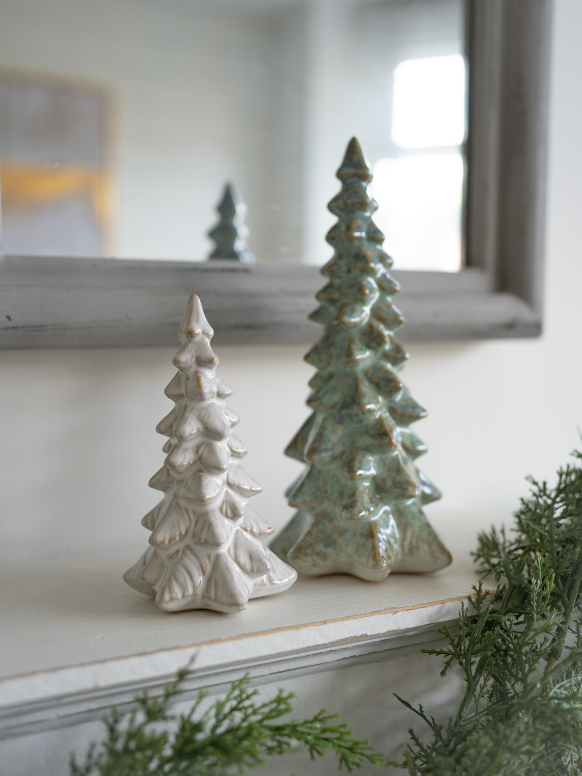 Moss &amp; Ivory Ceramic Christmas Trees