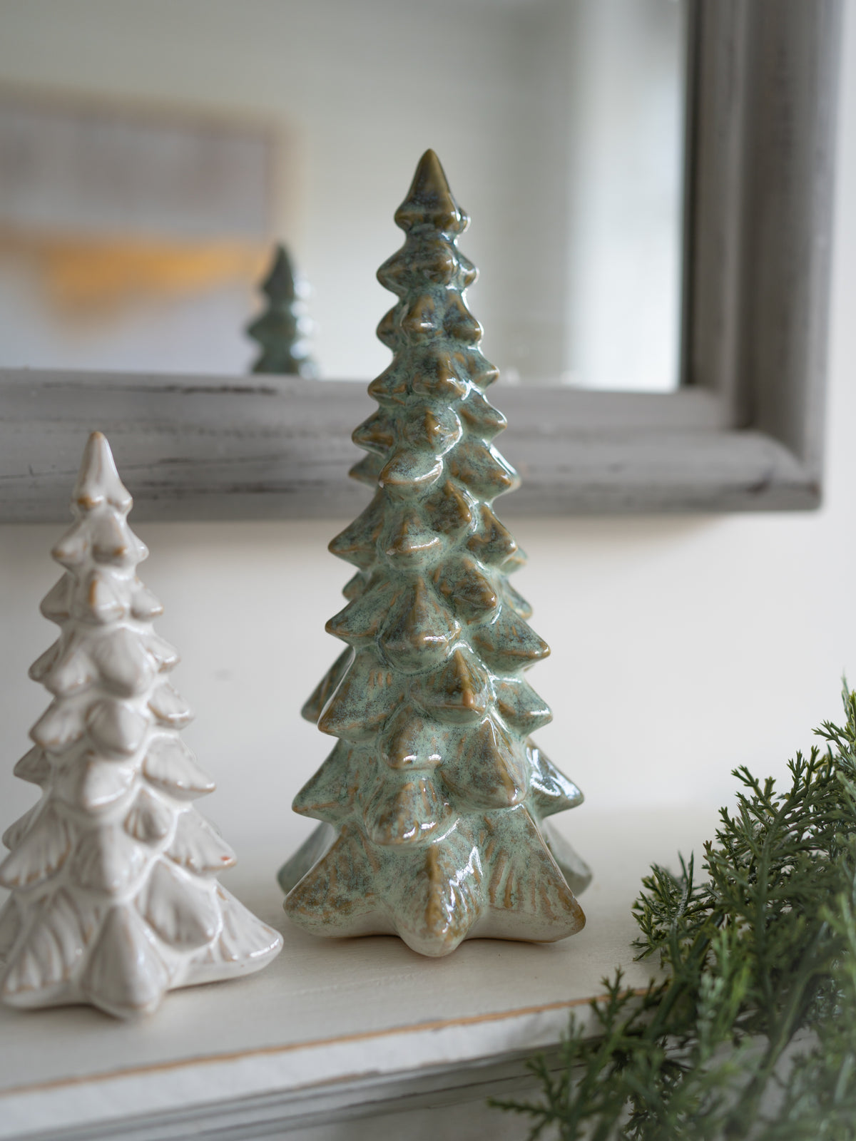 Moss &amp; Ivory Ceramic Christmas Trees