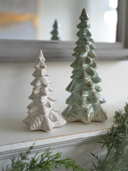 Moss &amp; Ivory Ceramic Christmas Trees