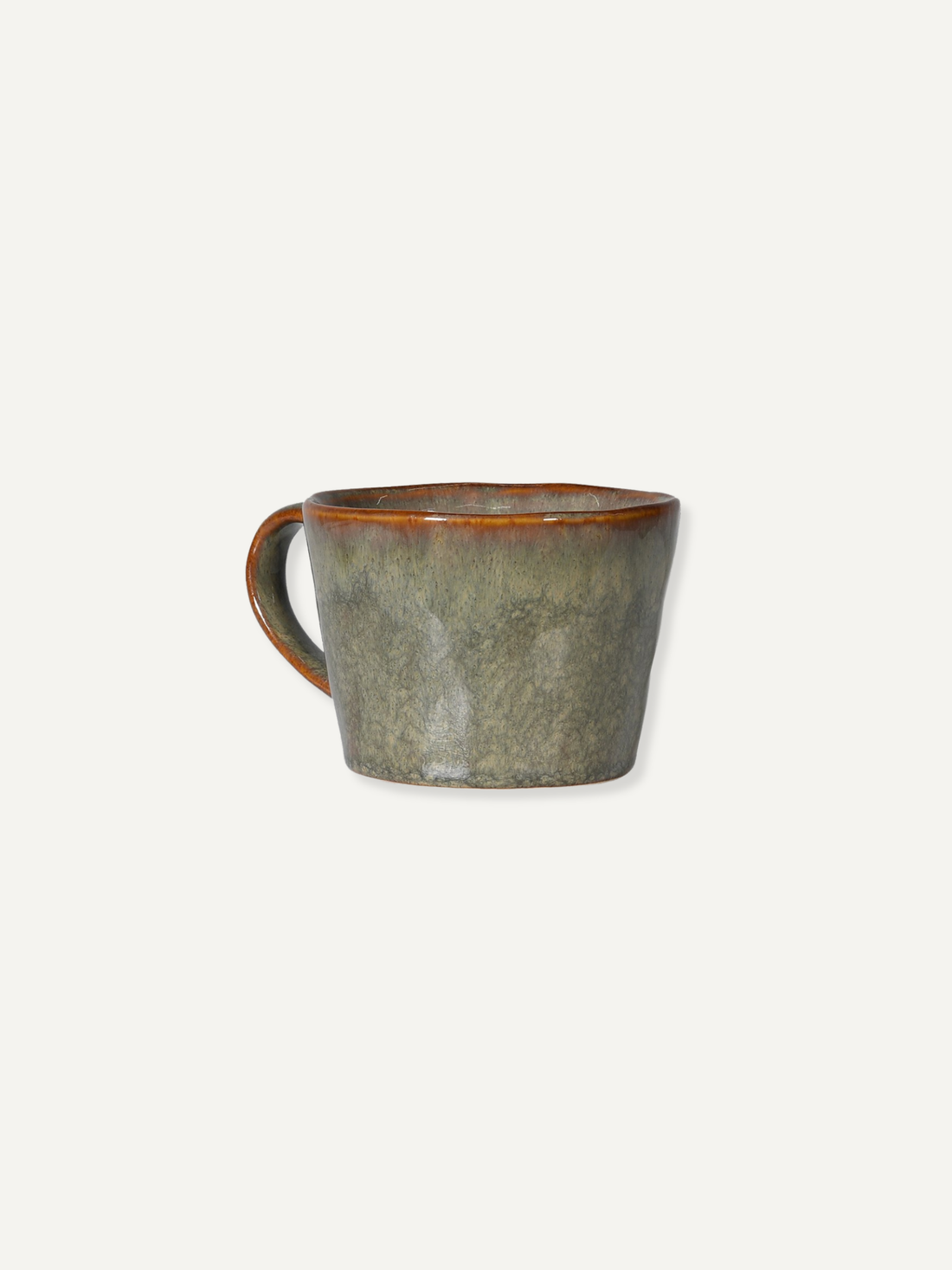 mudlark stoneware mug with khaki green and brown tones