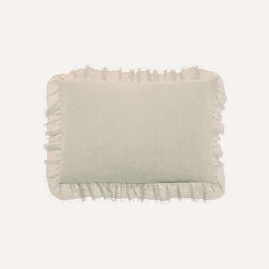 Natural Linen Ruffle Rectangular Cushion