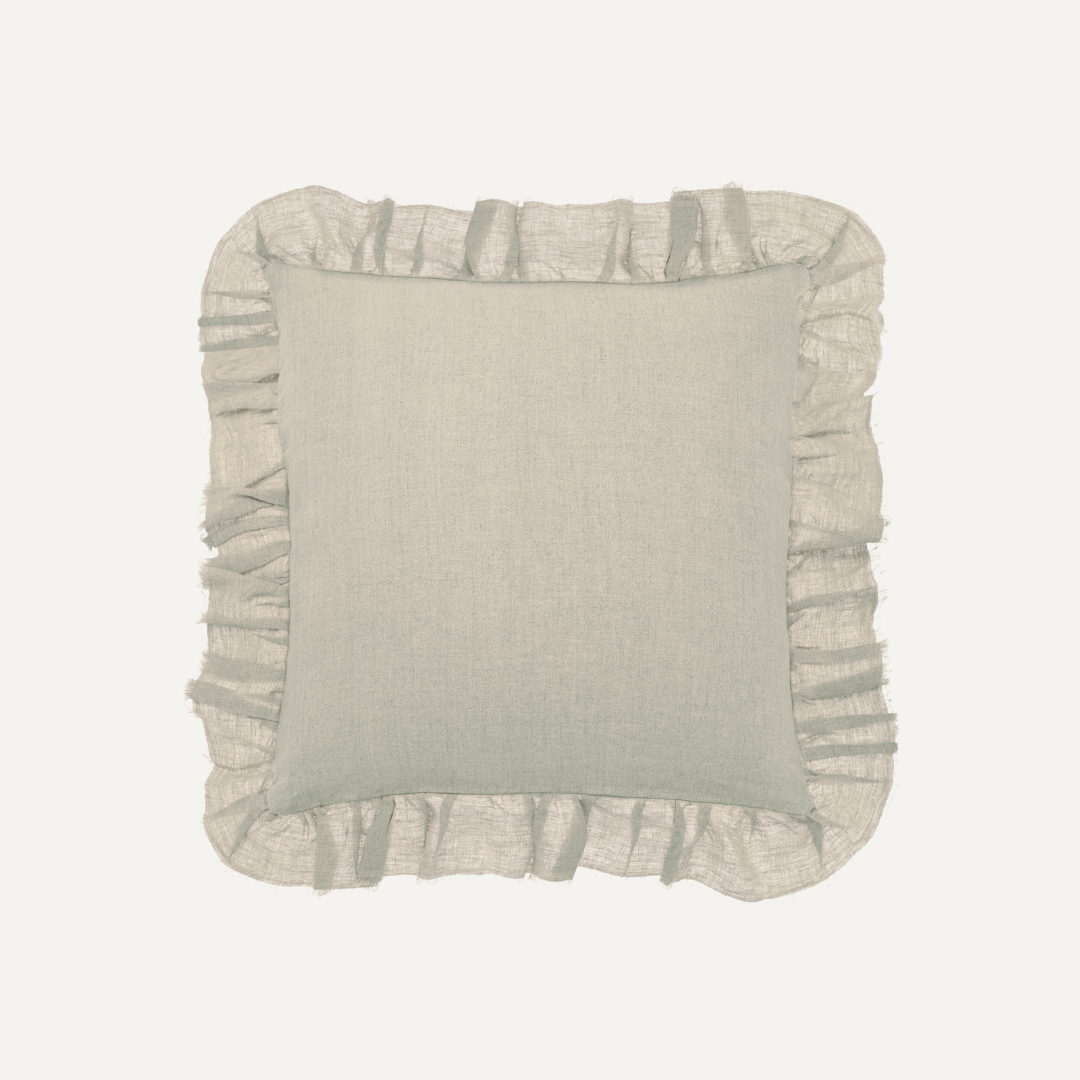 Natural Linen Ruffle Square Cushion