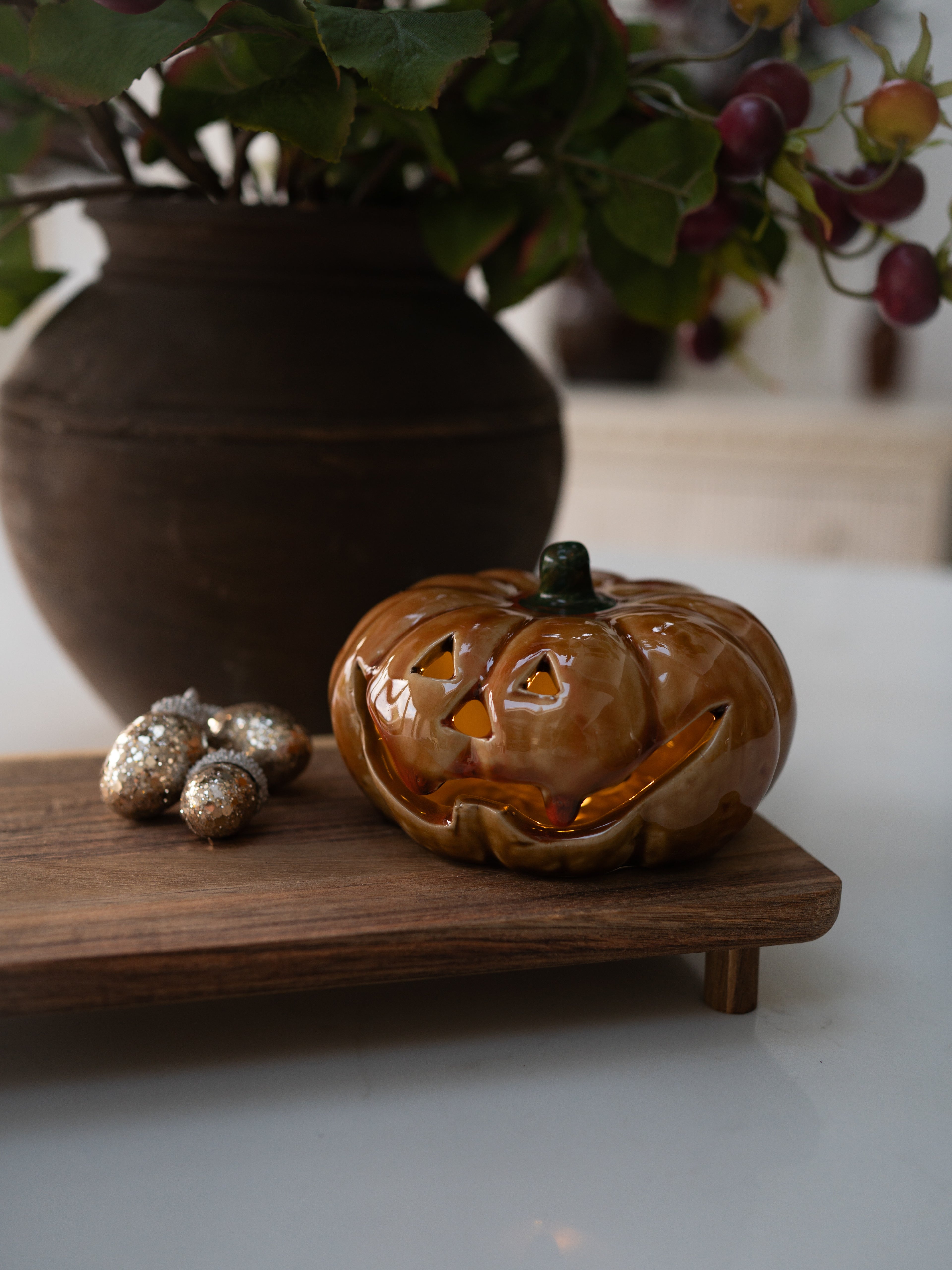 glazed led jack-o-lantern for autumn decorating