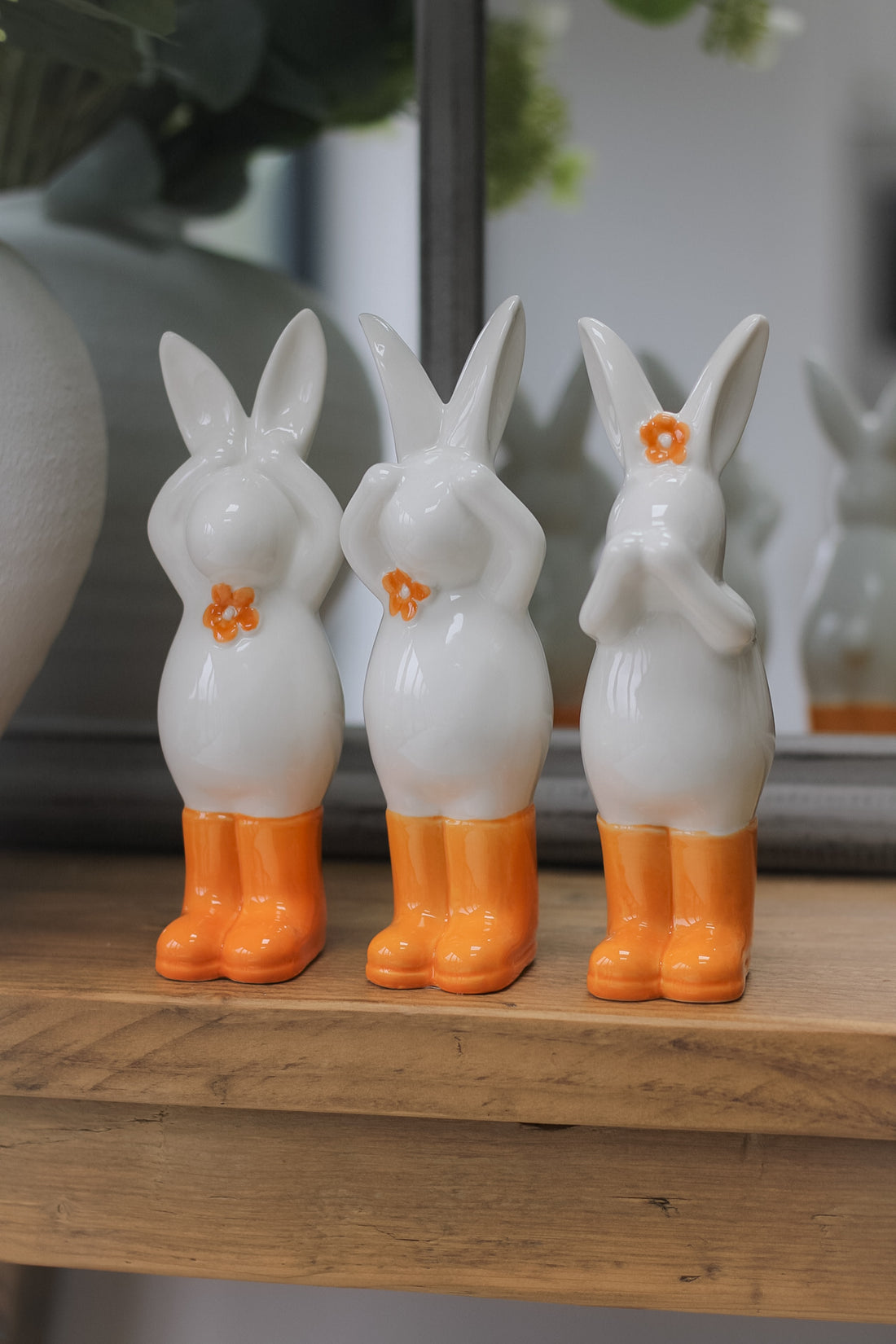 Orange Hear, See, Speak Floral Bunnies