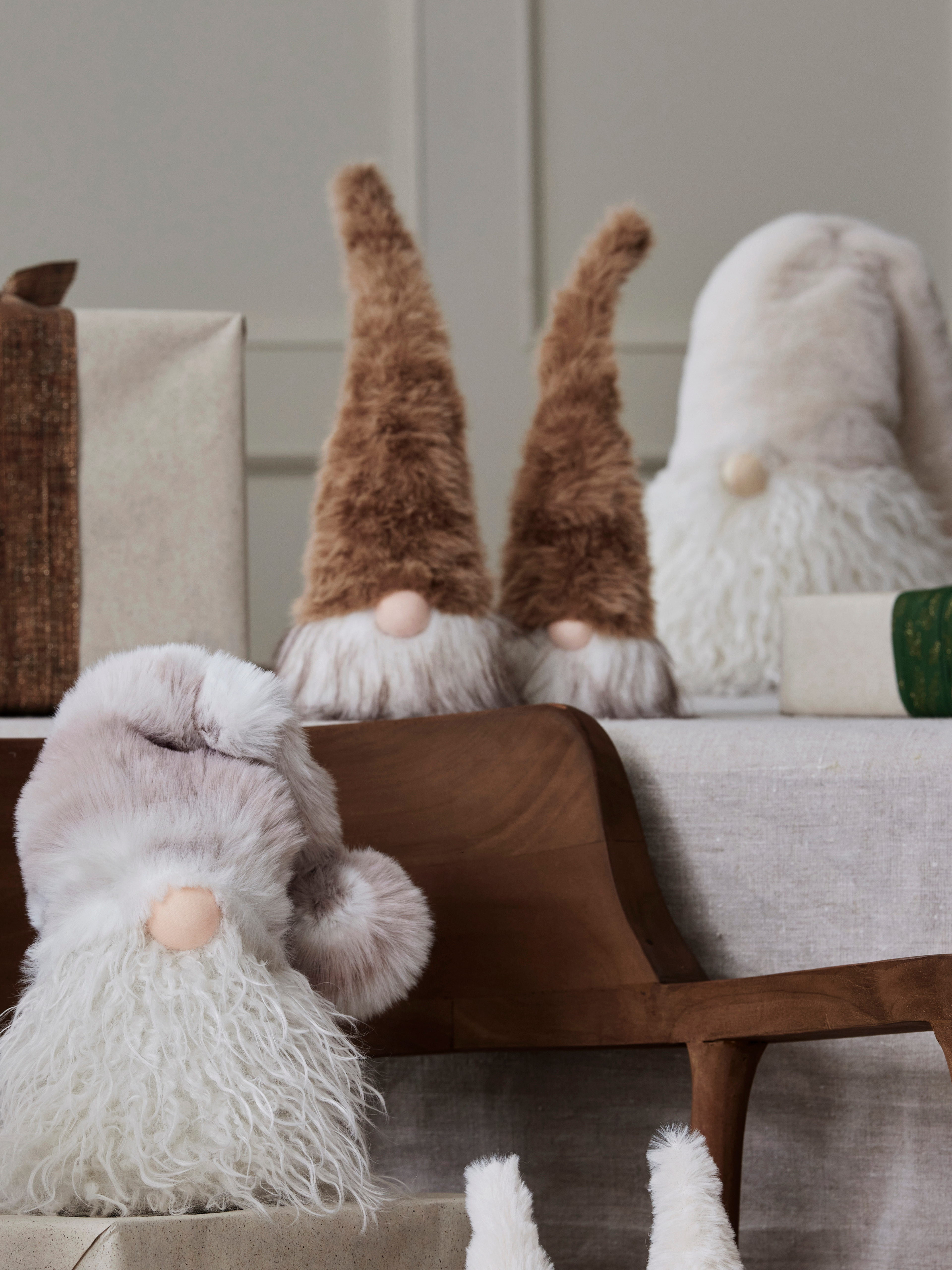 Pair of Beige Furry Hat Gonks with Fluffy Beards