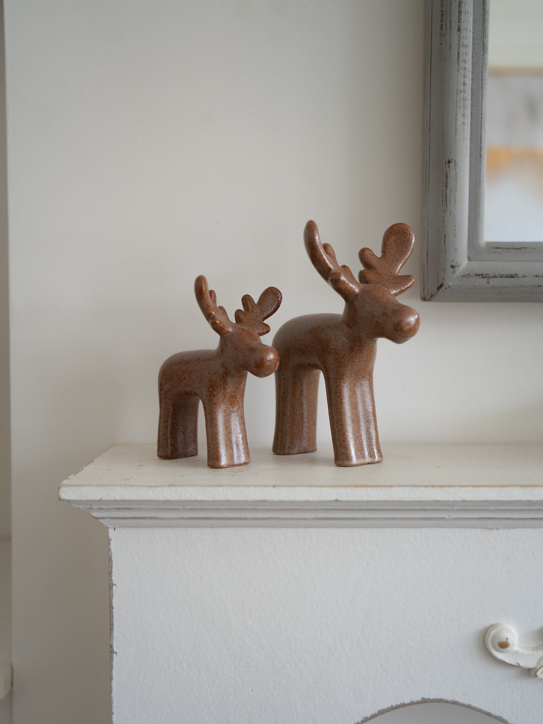 Pair of Brown Melange Reindeer Ornaments