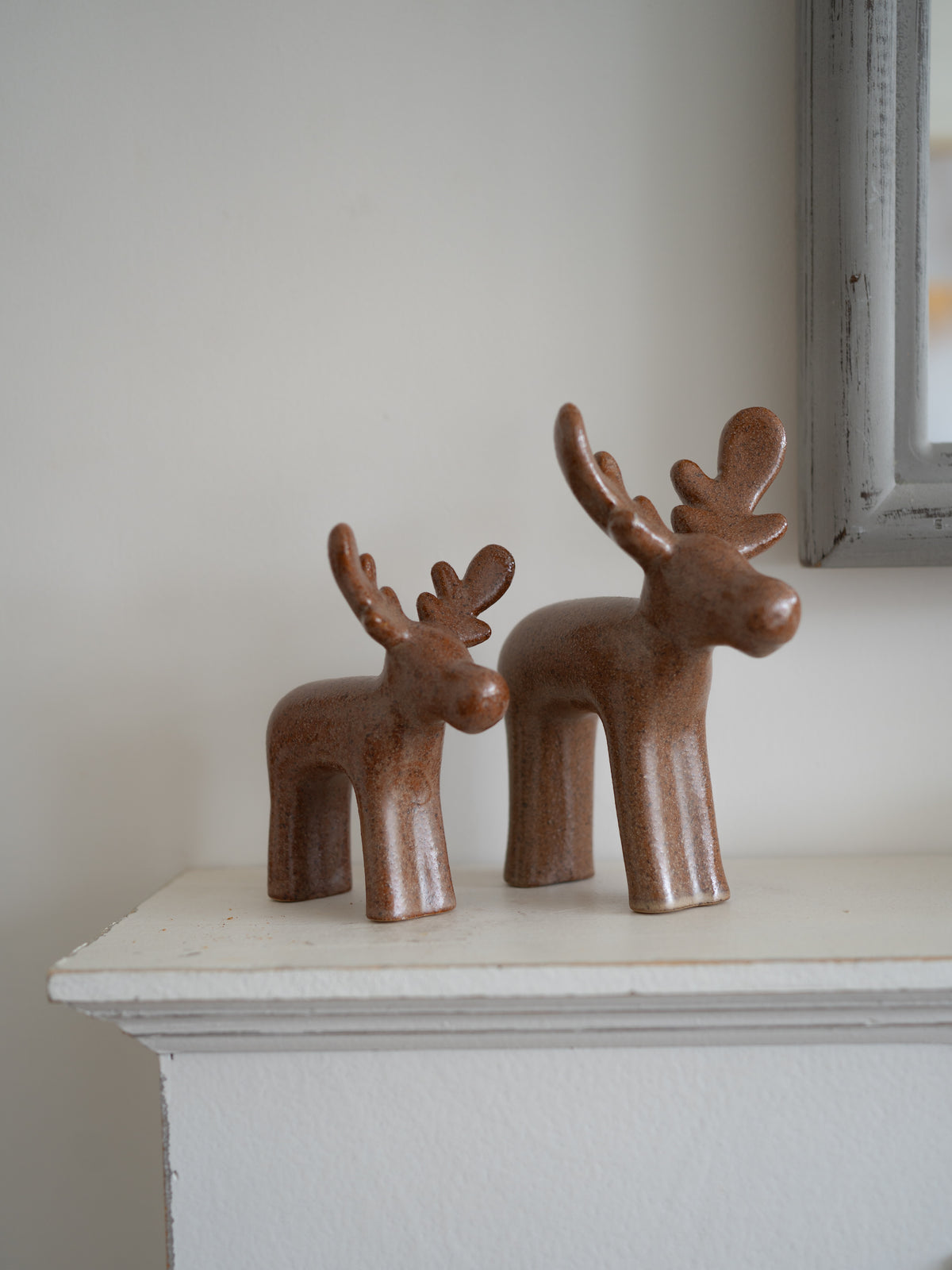 Pair of Brown Melange Reindeer Ornaments