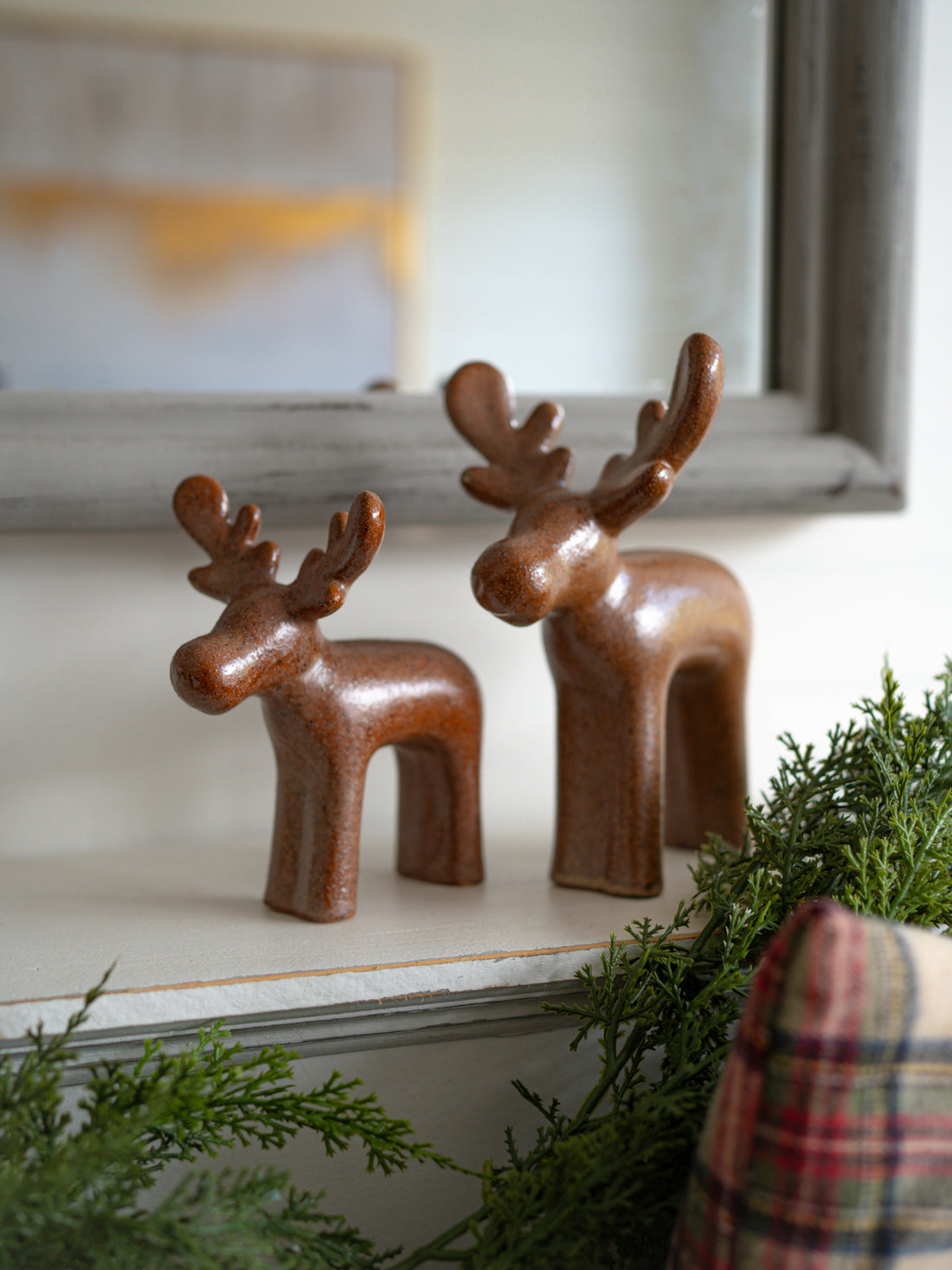 Pair of Brown Melange Reindeer Ornaments