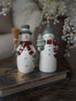 Pair of Ceramic Snowmen ornaments with Sage Scarfs on decorative storage book box