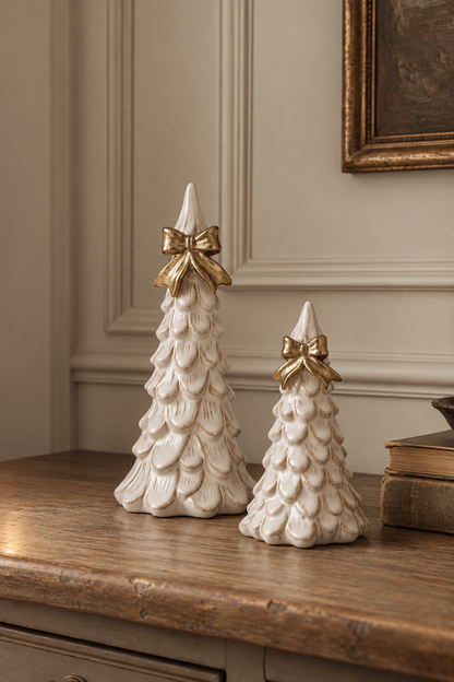 Pair of Ceramic Trees with Gold Bows
