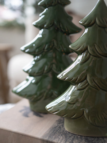 up close of Pair_of_Moss_Green_Ceramic_Christmas_Trees